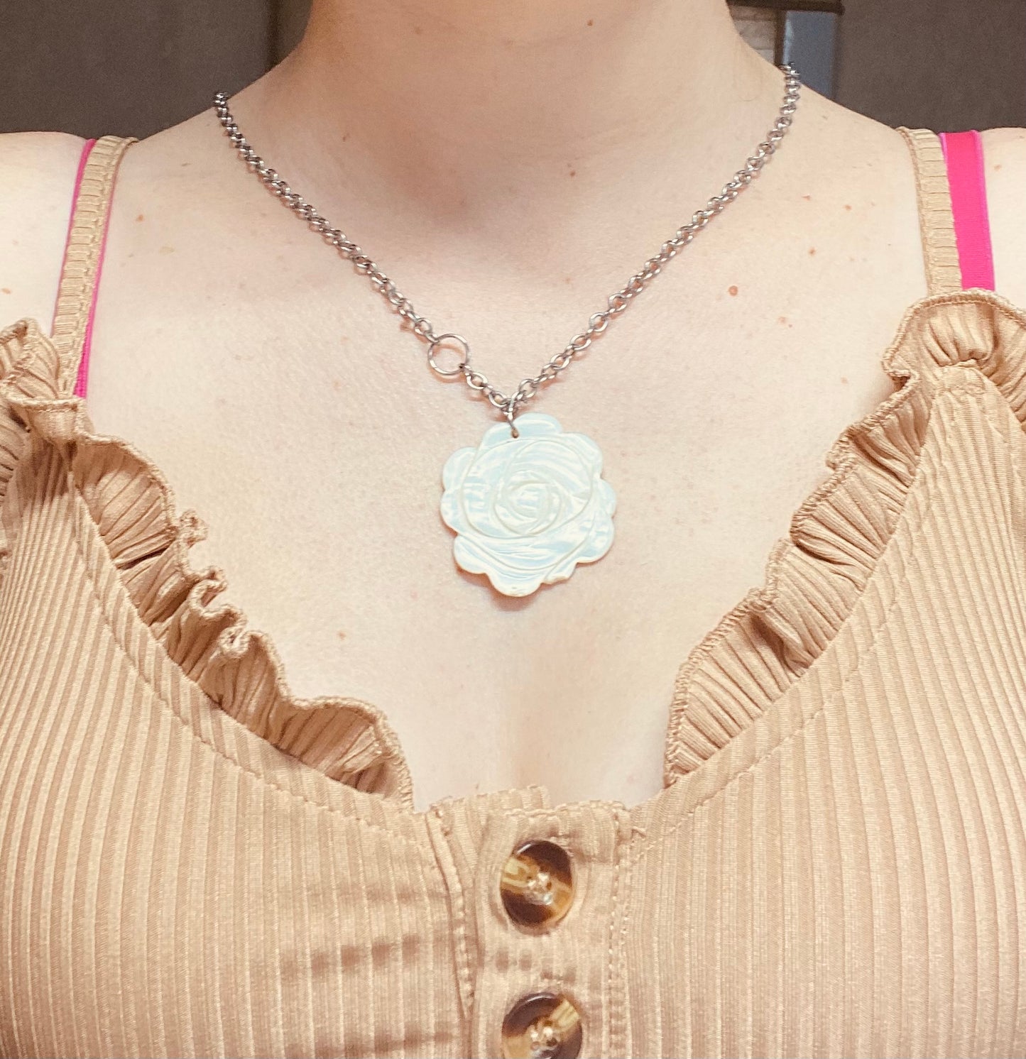 White Pearl Floral Necklace