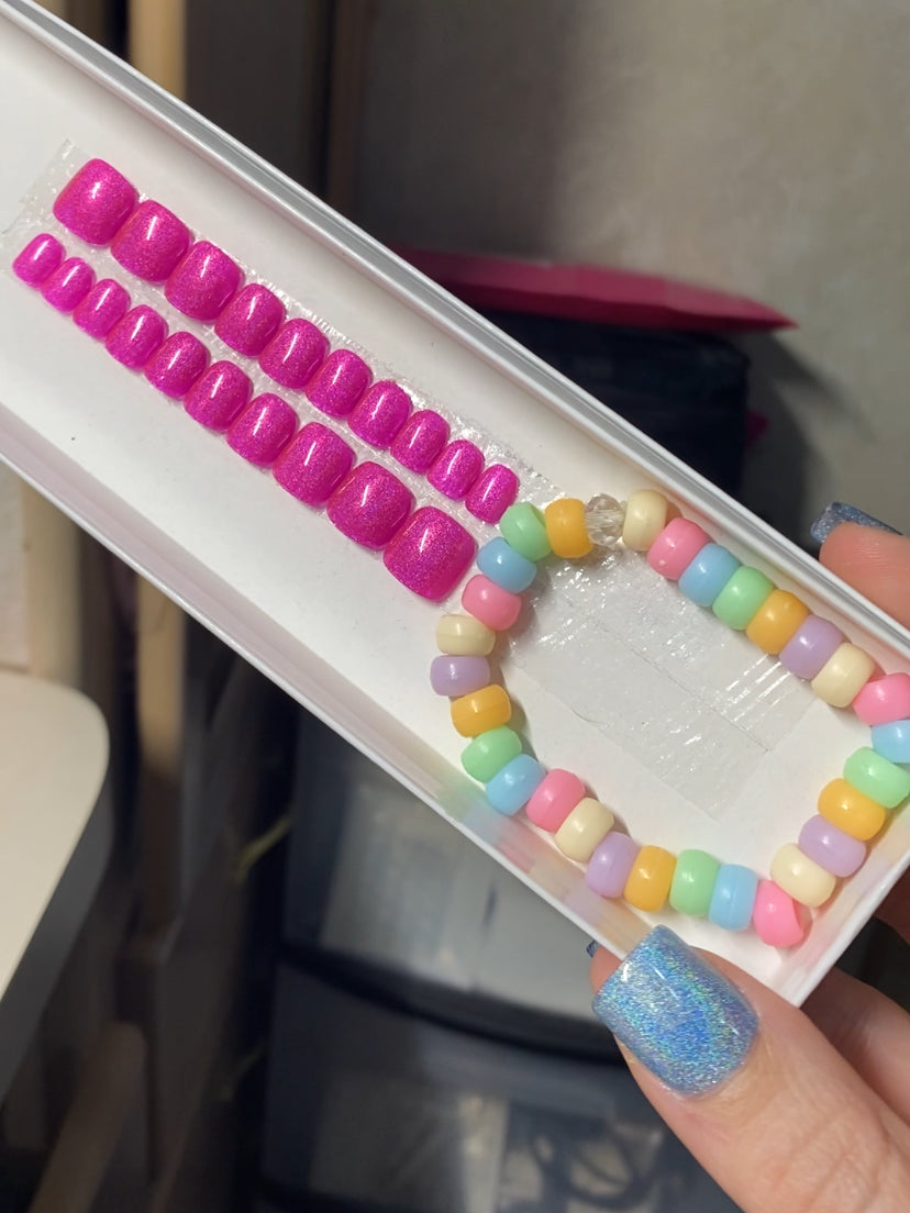 Holo Pink Children Nails (ready to ship)